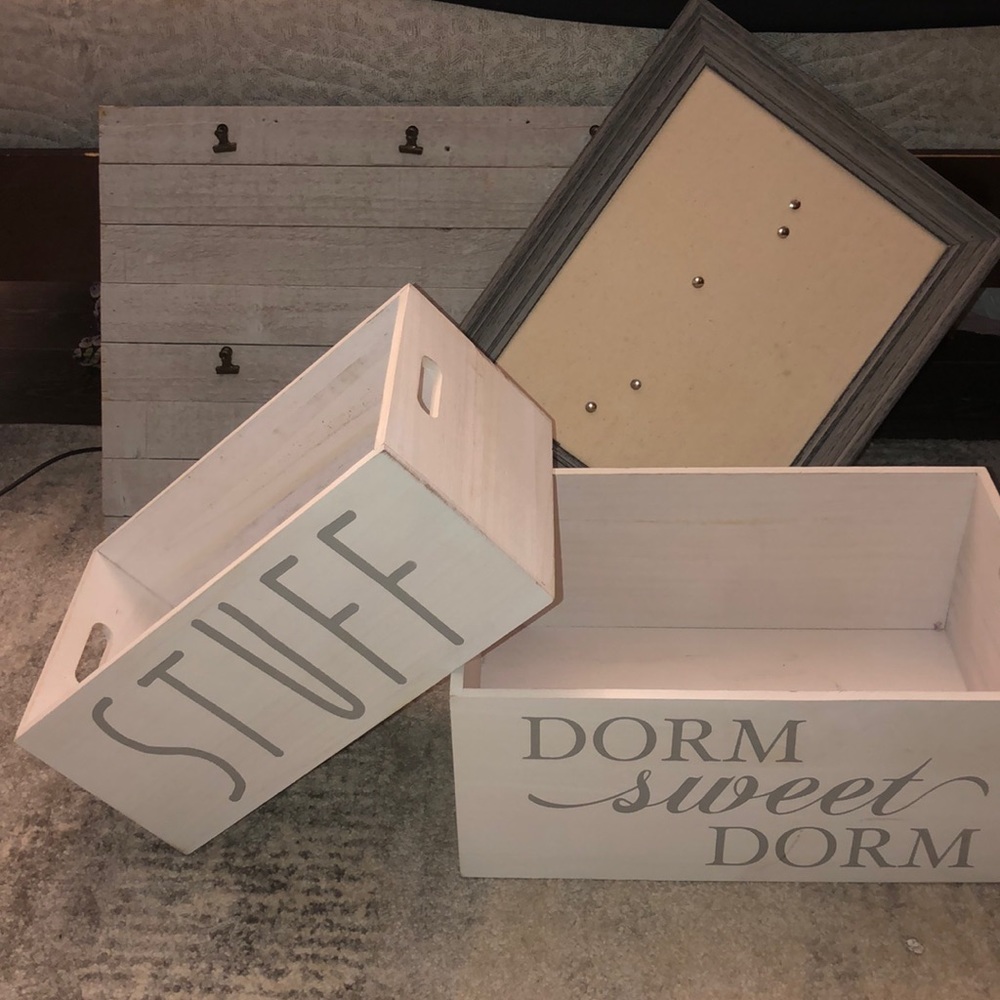 BUNDLE- two wood wall signs + wood storage bins!!